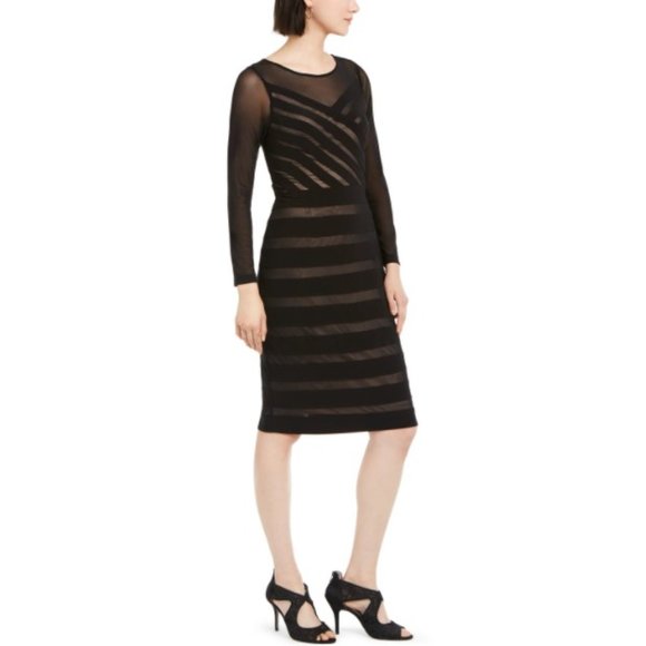 Adrianna Papell Black Pale Pink Long Sleeve Sz 4 6 - Picture 2 of 10